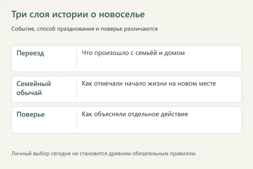 Различие между переездом, семейным обычаем и объясняющим его поверьем