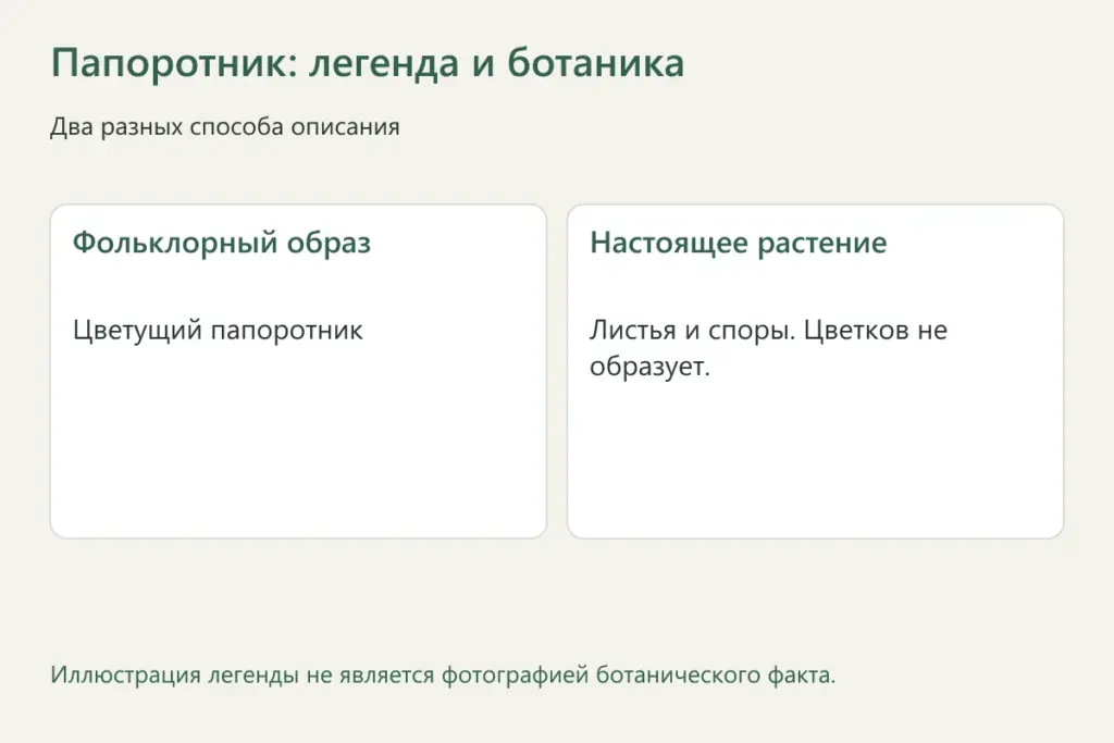 Различие между легендарным цветком папоротника и настоящим растением
