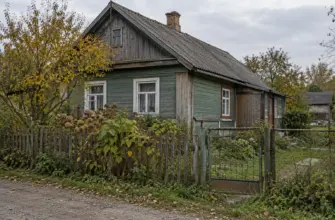 Старый деревянный дом с палисадником и калиткой