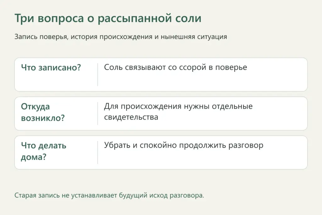 Различие между записью поверья, его происхождением и современной бытовой ситуацией
