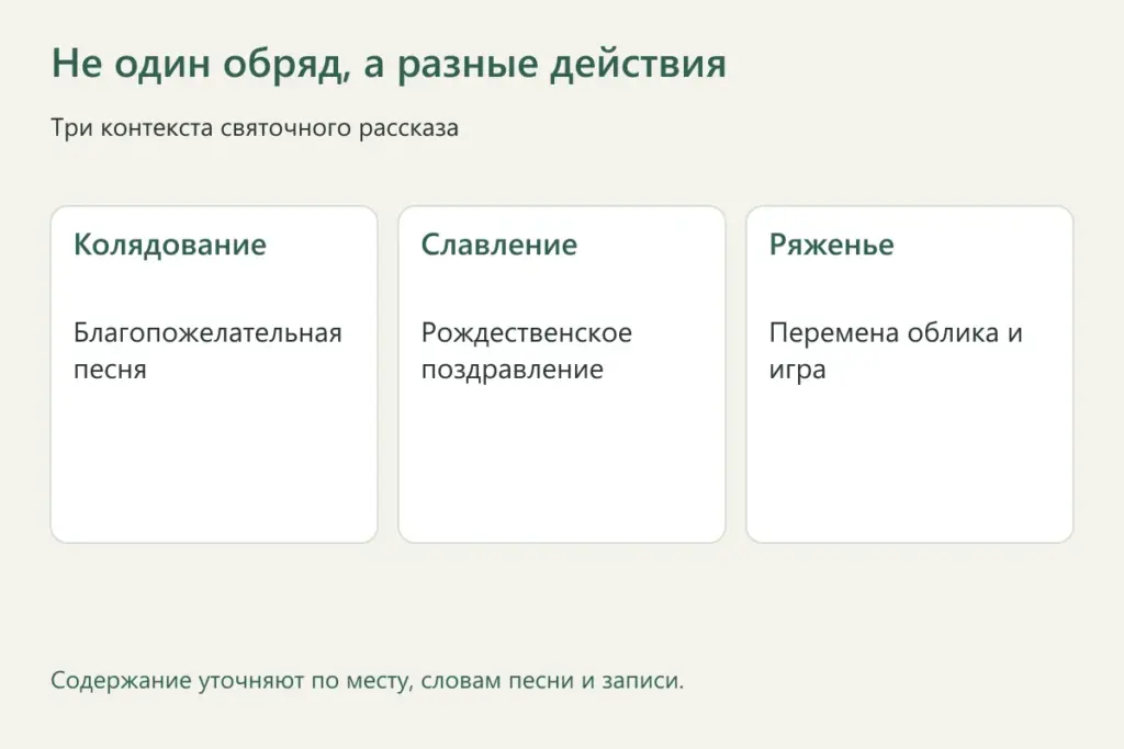Сопоставление колядования, славления и ряженья